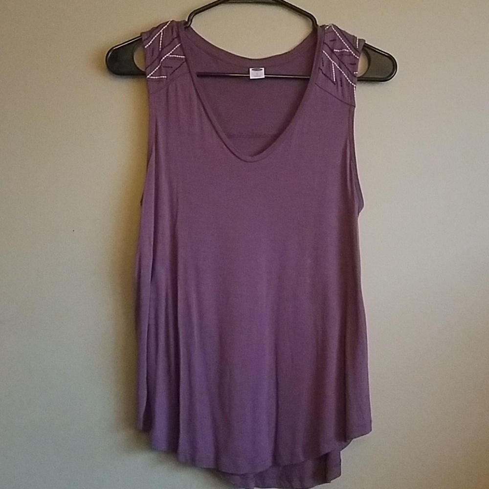 Plum U-Neck Tank with Embroided Stitching